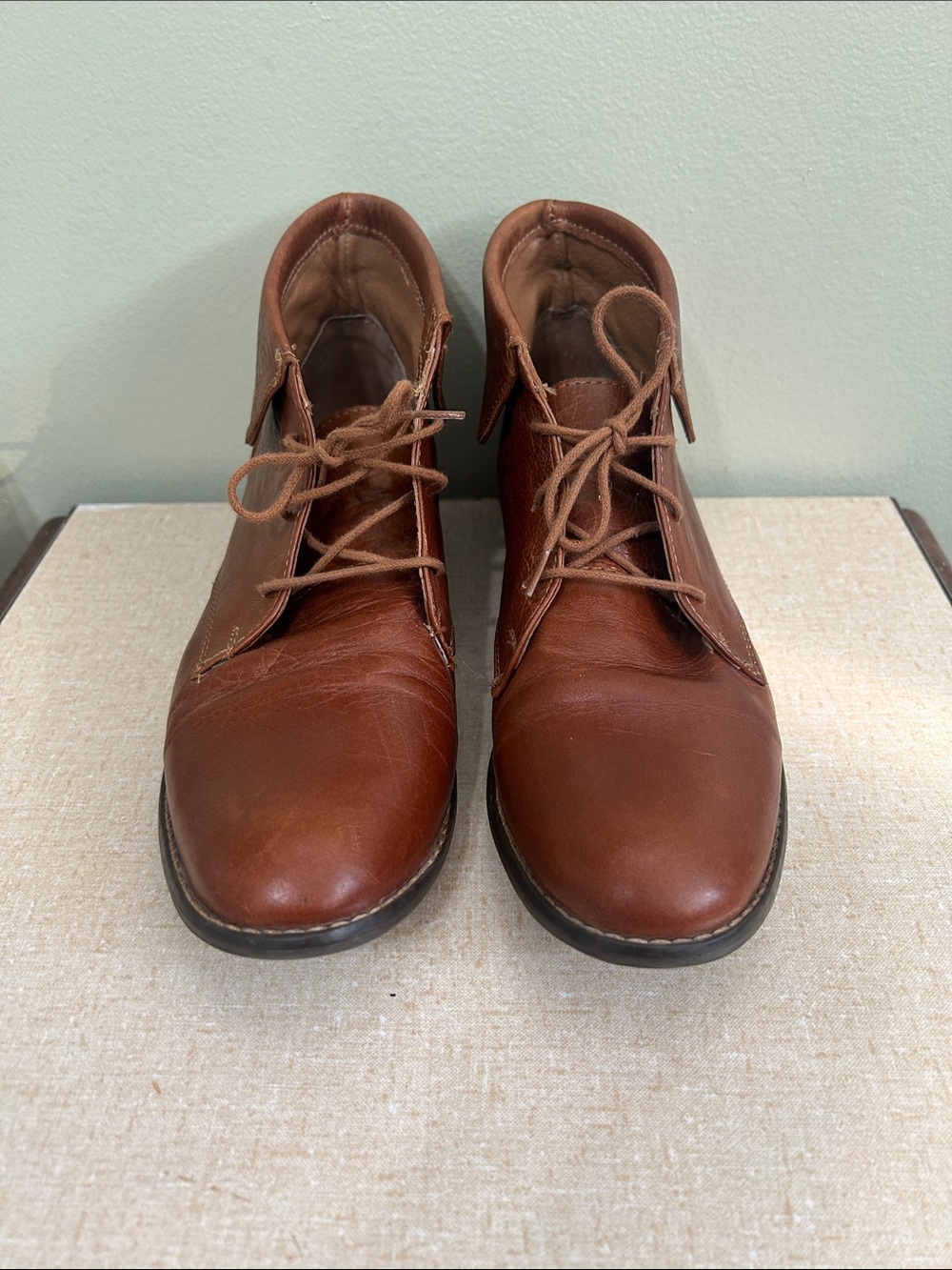 Steve Madden Cognac Brown Leather Lace-Up Ankle Booties Women Boho minimalist